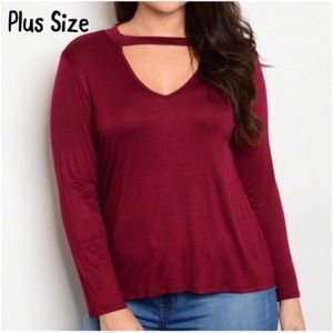 Tops - Plus Size Double V-Neck Long Sleeve Tee Tops - Plus Size Double V-Neck Long Sleeve Tee